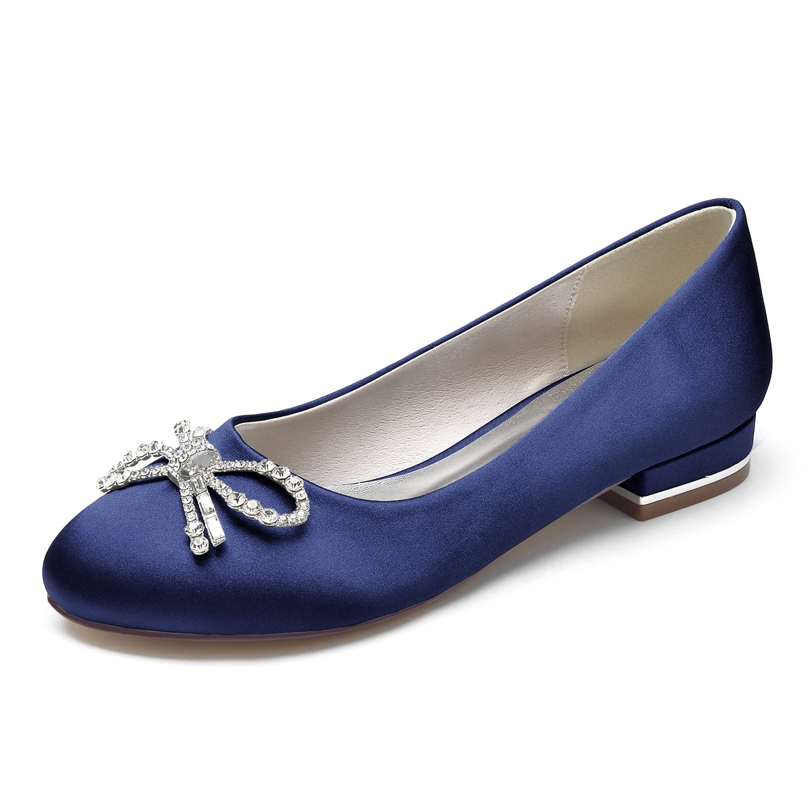 Ballerine da Donna Eleganti Punta Chiusa Tacco Basso Scarpe da Sposa con Fiocco