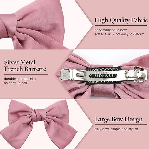Miniatura 4 de Paquete de 12 pinzas para el cabello de satén grandes sólidas, pinzas para el cabello con lazo grande, pasadores franceses, pinzas de cocodrilo,