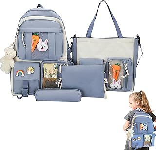 4 mochilas Kawaii, mochilas escolares, mochilas kawaii, mochila Kawaii com broche Kawaii e acessórios, mochilas infantis fofas mochilas escolares Kawaii mochila estética