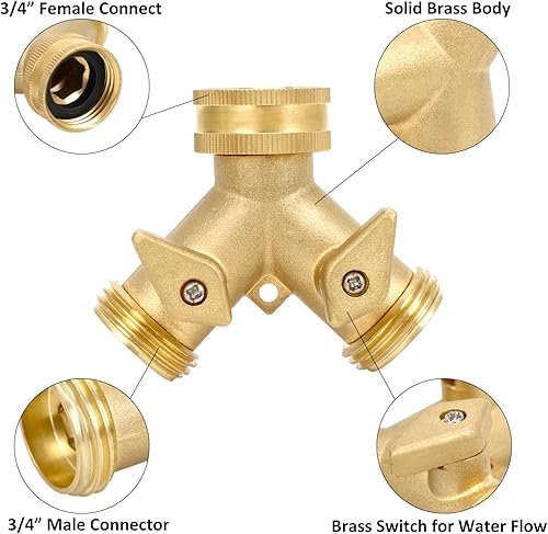 Miniatura 3 de STYDDI Divisor de manguera de jardín de 2 vías resistente, divisor de manguera de agua de 2 vías de latón macizo, divisor de grifo para exteriores,