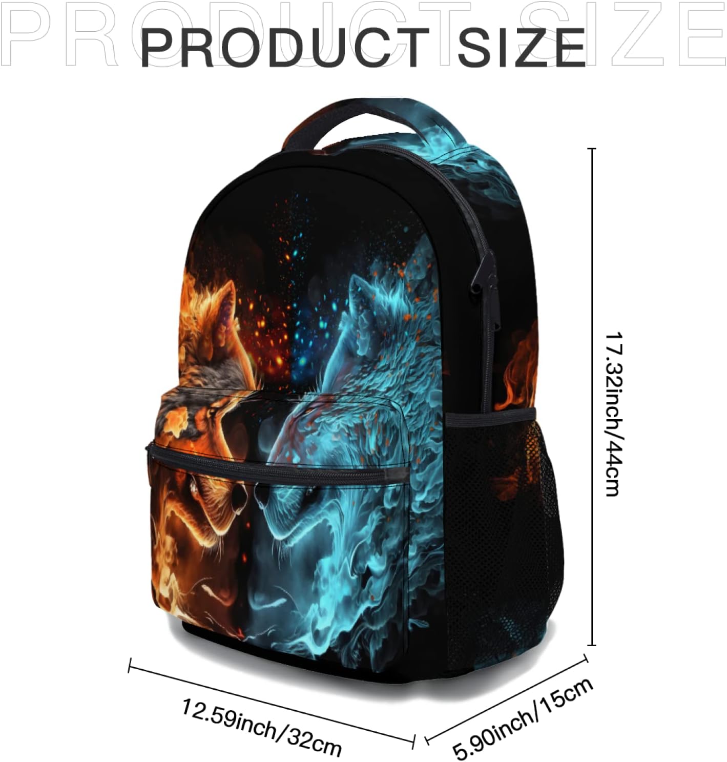 aportt Blue Red Fire Water Wolf Backpack for Boys Girls Durable Casual Basic Kids Bookbag Lightweight School Bag for Teens Students Travel Daypack - Image 7