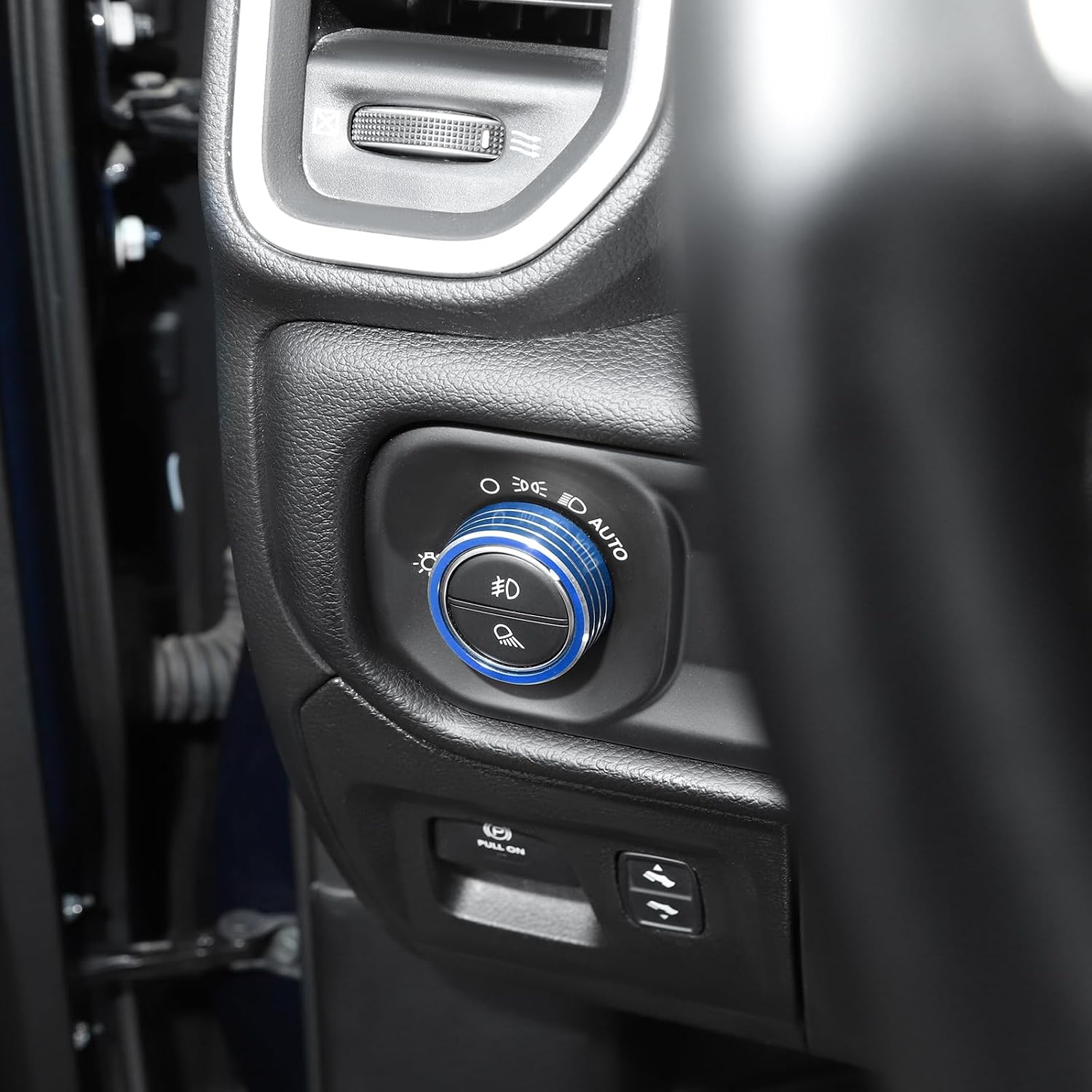 RT-TCZ for RAM Headlight Switch Knob Cover Trim Ring Fit for RAM 2018-Present Blue Interior Accessories 1pcs