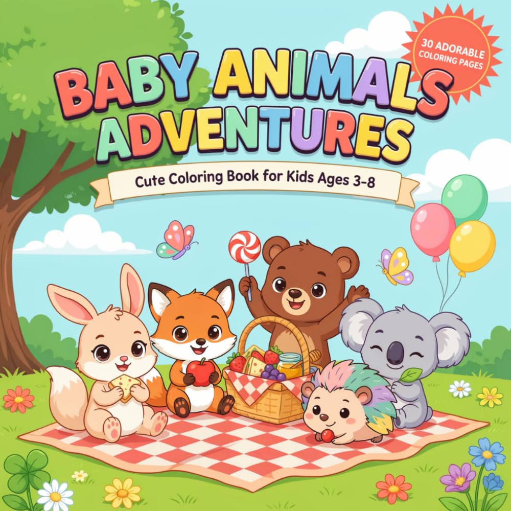 Baby Animals Adventures: Cute Coloring Book for Kids Ages 3-8 (Little Adventures Coloring Books)