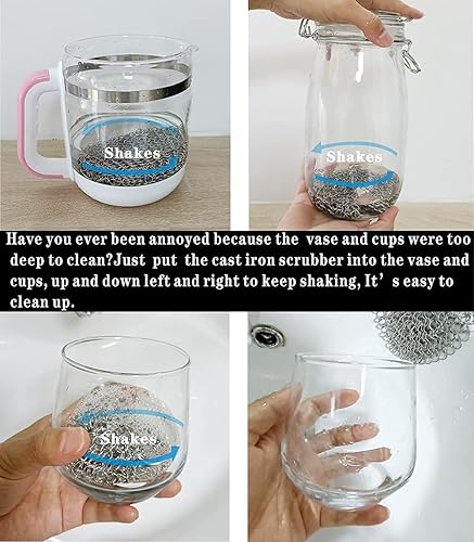 Miniatura 5 de BabriInta Depurador de hierro fundido de 6 pulgadas limpiador de hierro fundido limpiador de cadena para el hogar de cocina para sartenes de hierro