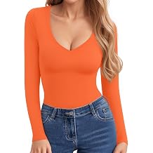 CLOZOZ V Neck Tops Sexy Shirts for Women Fitted Tight T Shirts Basic Tee