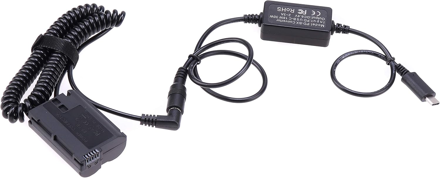 Fotga Power Bank USB Type-C Power Adapter Cable + EN-EL15 Dummy Battery EP-5B DC Coupler for Nikon D850 D810 D810A D800 D800E D750 D610 D600 D500 D7500 D7200 D7100 D7000 Z5 Z6 Z7 II Camera