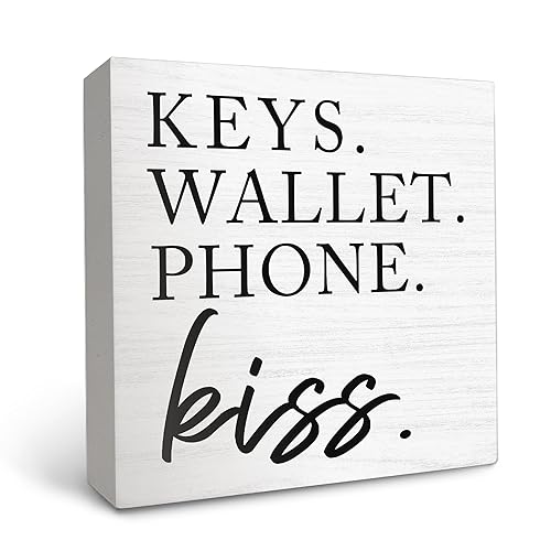 OFlich Wooden Entryway Table Decor - Box Sign, Keys Wallet