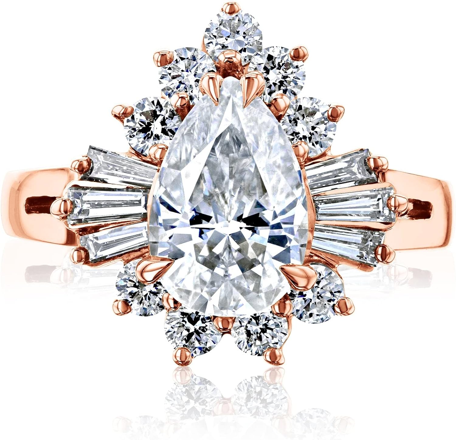 Kobelli Pear Moissanite (GH/VS) and Diamond Ballerina Engagement Ring 14k Gold