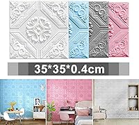 Vista 5 de ECYC Ltd 10 paneles de pared de espuma 3D autoadhesivos de 13.78 x 13.78 x 0.12 pulgadas, paneles de pared de flores 3D para despegar y pegar