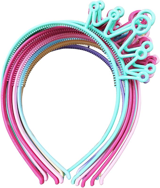 XIMA 12pcs Princess Crown Plastic Headbands with Teeth for Toddler Girls | Spring Colors Hard Hair Loop,Kids,Children Hair Accessories,Tiaras Hairband,Macaron Non Slip Head Bands With Teeth