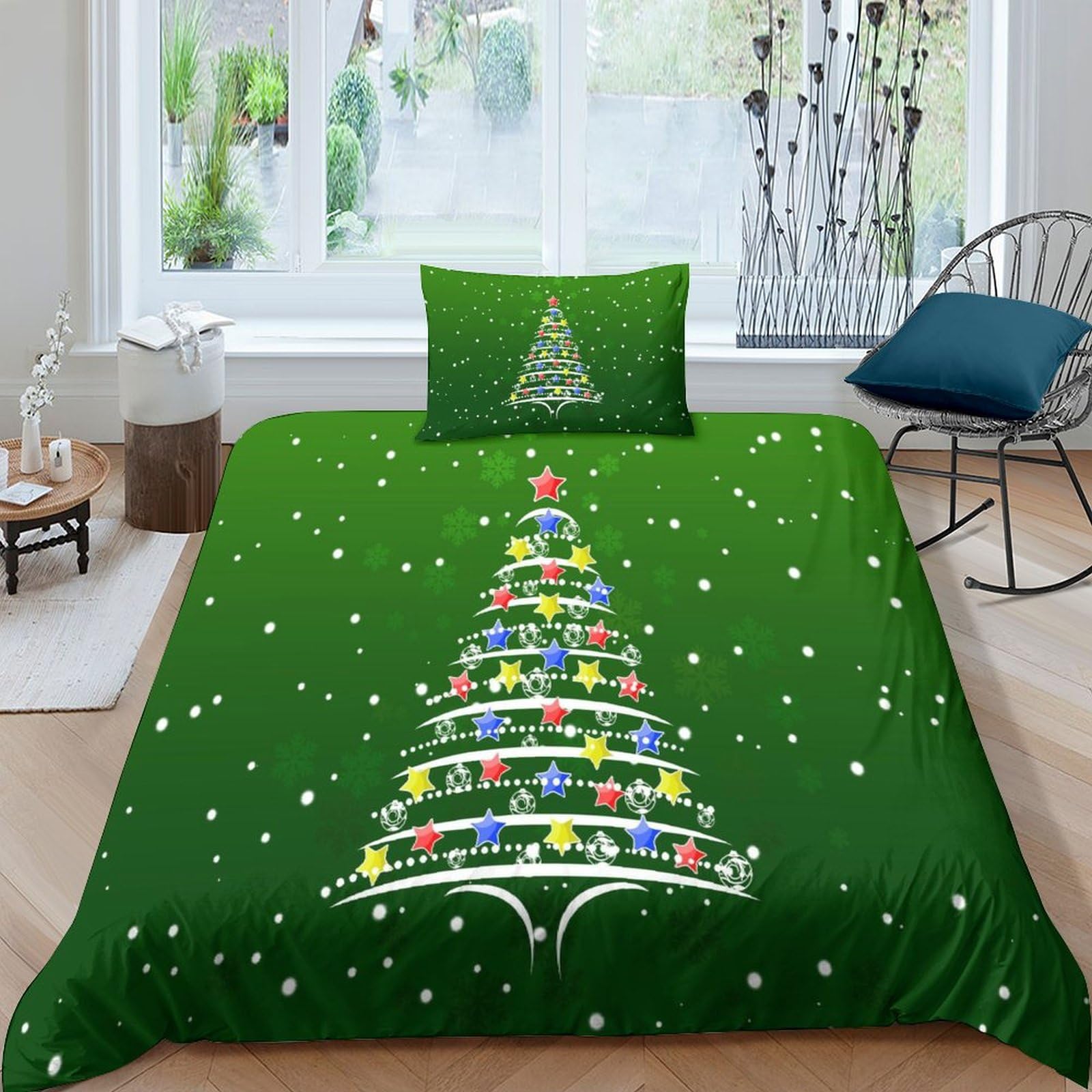 Funda nórdica árbol de Navidad 3D juego de cama microfibra estrella neón 135x200