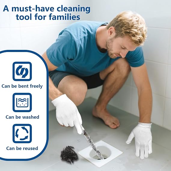 5 piece Cleaning Brush set for Sewers, including 2 Pcs 45cm Drain Cleaners and 3 Pipe Brushes for Detail, Flexible Drain Brush with long Bottle Brushes for Bathrooms, Kitchens
