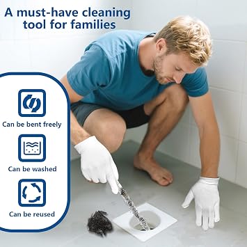 5 piece Cleaning Brush set for Sewers, including 2 Pcs 45cm Drain Cleaners and 3 Pipe Brushes for Detail, Flexible Drain Brush with long Bottle Brushes for Bathrooms, Kitchens