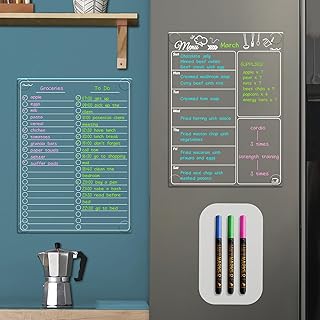 Clear Non-Magnetic Meal Planner Set for Fridge - Dry Erase Transparent Menu and List Board - Sticks to Wall, Glass, Door, Any Smooth Surfaces