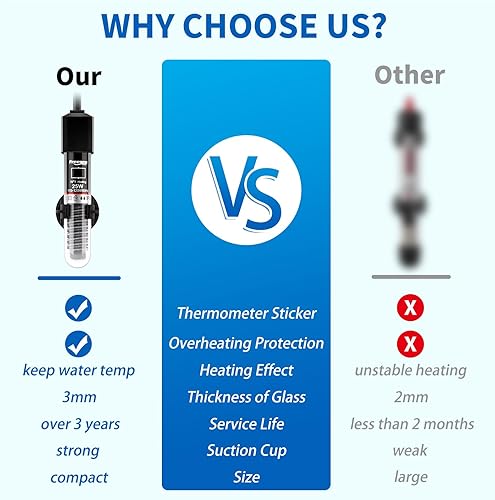 Miniatura 3 de FREESEA Calentador de tanque de peces de acuario calentador de agua sumergible pequeño de 25 W con temperatura preestablecida para Betta  Tortuga