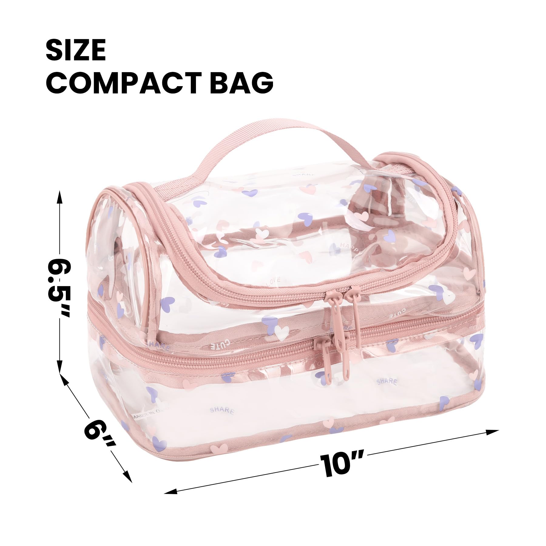 BORMELUN Kid's Clear Lunch Bag Pink with Zipper Closure,Double, Waterproof Lunchbox