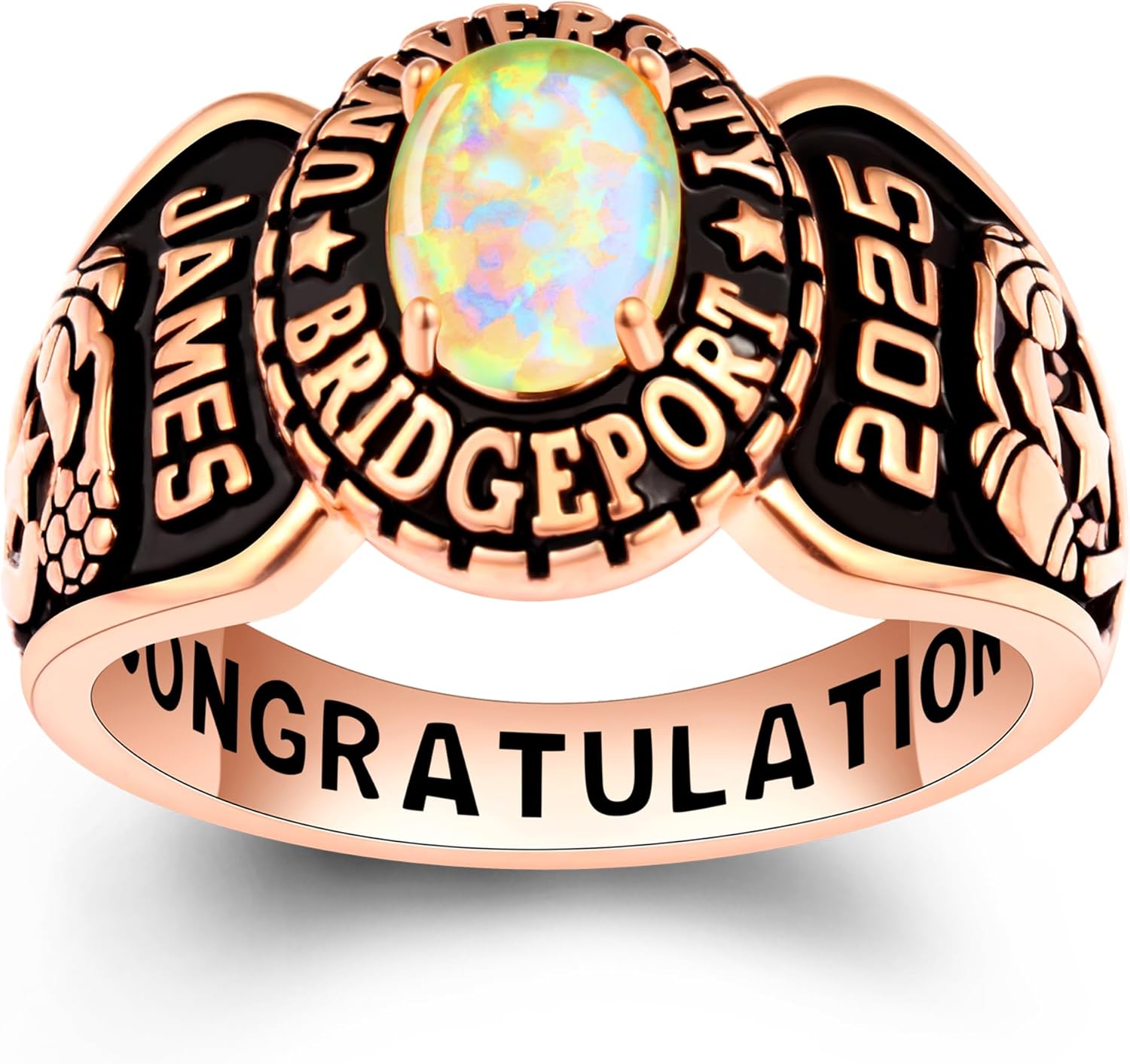 Custom Class Rings Fully Personalized Class Rings for Women Opal Birthstone Sterling Silver Rings Class Rings for Women High School Size 5-13 Women's High School Class Rings