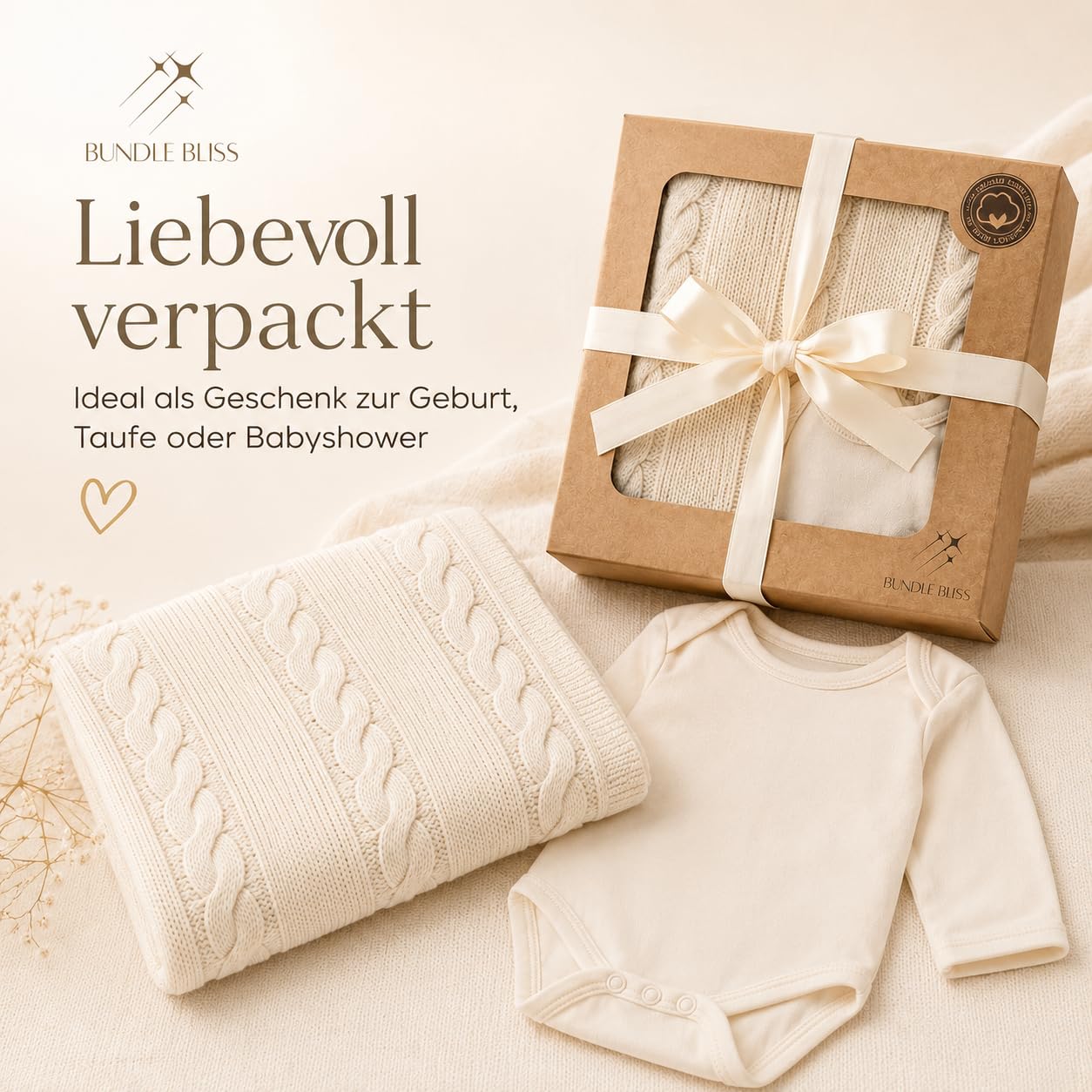 Bundle Bliss Set regalo per neonati in 100% cotone biologico – coperta e body | Set di vestiti per neonati e neonati morbido e traspirante (0-3 mesi)
