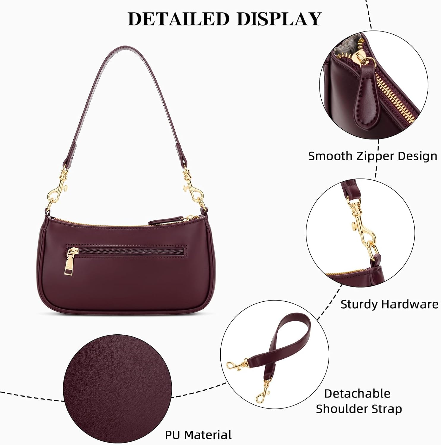 KKXIU Small Shoulder Bag for Women - Mini Purses for Women Vegan Leather Purse Classic Retro Handbag with Removable Strap - Image 4