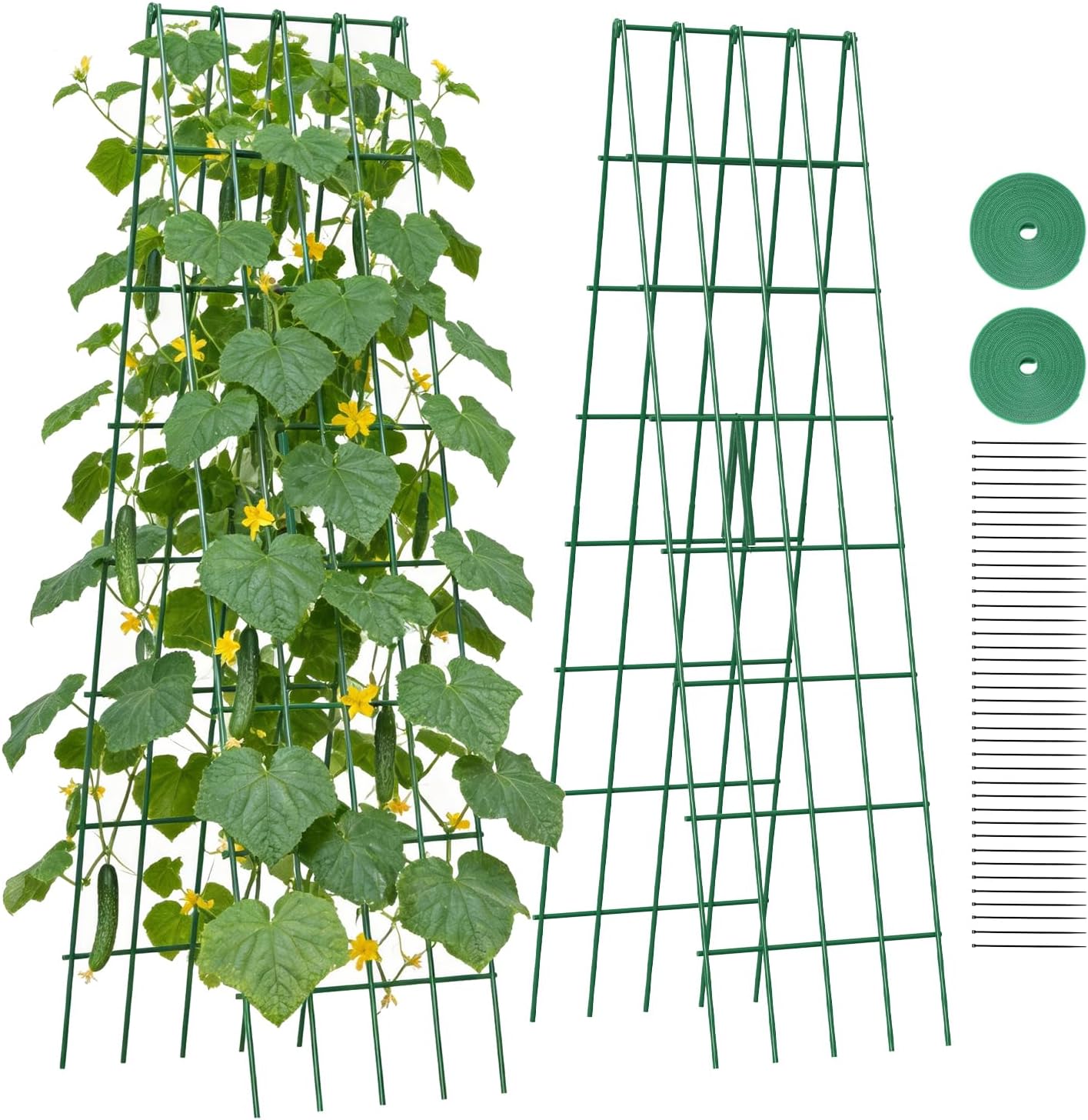 Suteck Cucumber Trellis 39.2" 2 Pack A-Frame – Foldable Metal Garden Trellis for Cucumbers, Peas, Beans & Climbing Plants, No Assembly Required Plant Support, Ideal for Raised Beds, Patios & Backyards