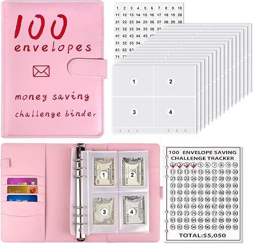 Miniatura 8 de Libro de desafíos de ahorro de dinero de 100 sobres, carpeta de presupuesto y kit de ahorro de efectivo con bolsas, carpeta de emergencia familiar
