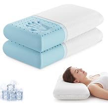 Sweetcrispy Cooling Gel Memory Foam Pillows for Sleeping, Back and Side Sleeper Support, Standard Size and Medium Firm, Bed Pillows for Adults with Washable Cover and Breathable Mesh &ndash; 2 Pack, White