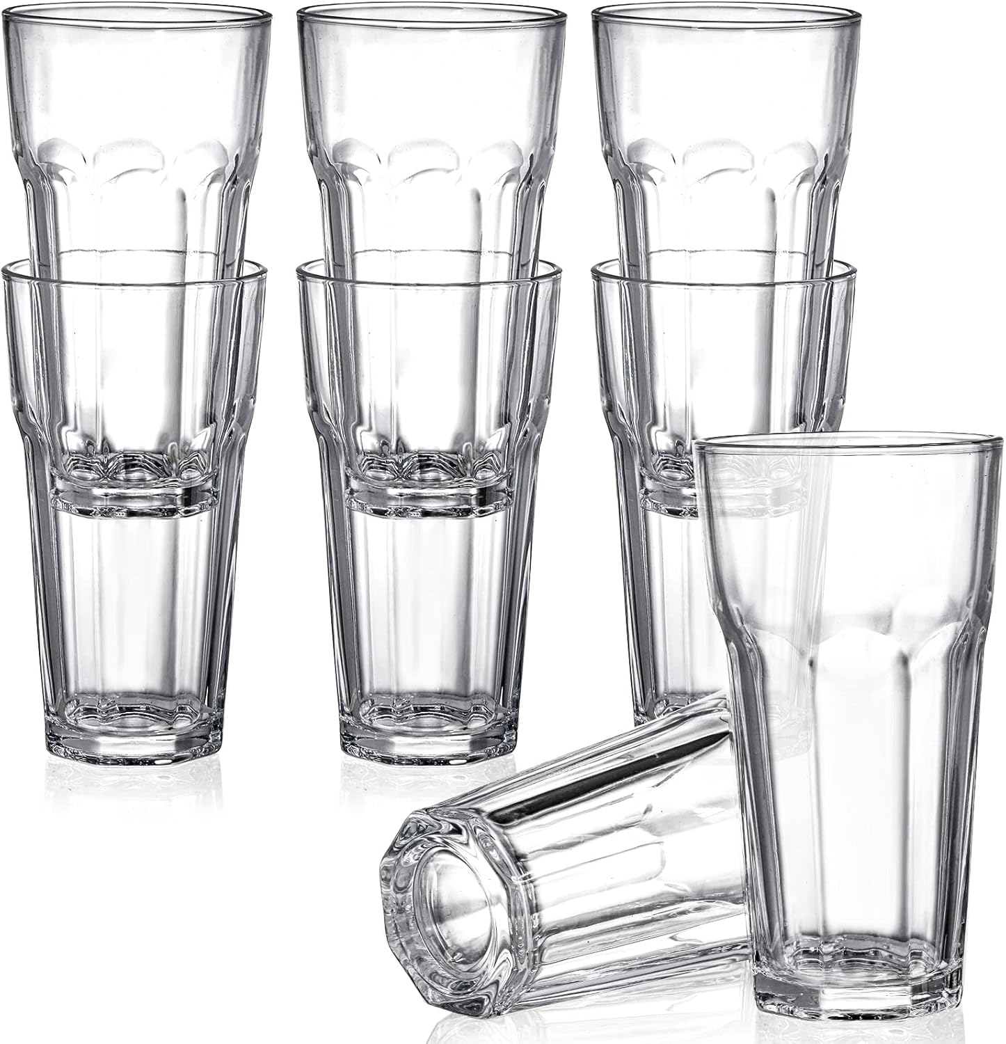 Yopay Set of 8 Highball Drinking Glasses, 12oz Lead-Free Tempered Water Glasses Thick Heavy Base, Clear Iced Hot Tea Glassware for Cocktail, Juice, Milkshake, Soda Beer Tumbler Cup - Image 5