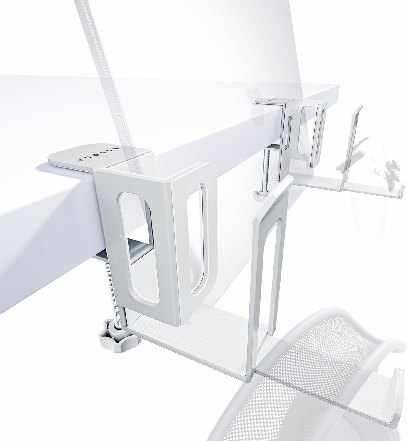 NODOCA 2-Slot Laptop Storage for Desk, Vertical Laptop Stand, MacBook Vertical Stand, with Headphone Holder, Desk Side Storage, Laptop Storage Rack for MacBook/Surface/Samsung/HP/Dell[L, White]