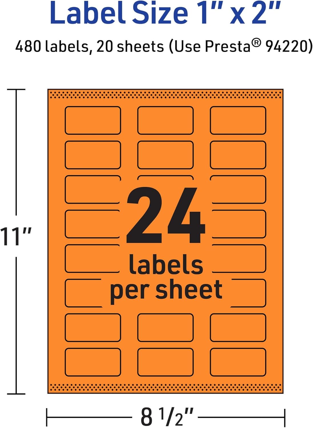 Avery Printable Rectangle Labels, Sure Feed Technology, 1" x 2", Bright Orange Labels, Print-to-The-Edge, Laser/Inkjet Printable, 480 Total, Great for Mailing