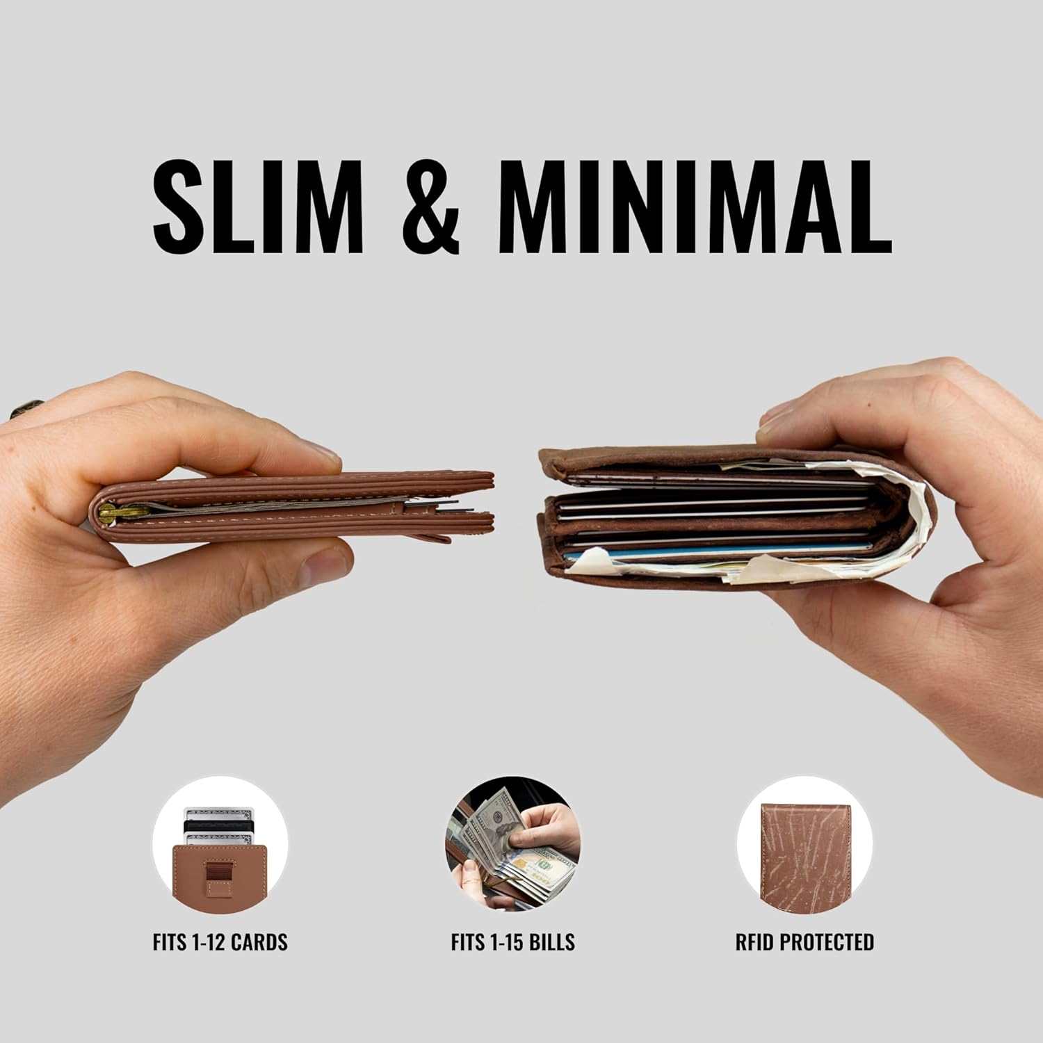 Kings Loot Wallet for Men | Minimalist Slim RFID Blocking Leather Design with Cash Pocket & Card Pull Strap | Holds 1-15 Cards | Stylish & Durable Wallets (Bourbon) - Image 4