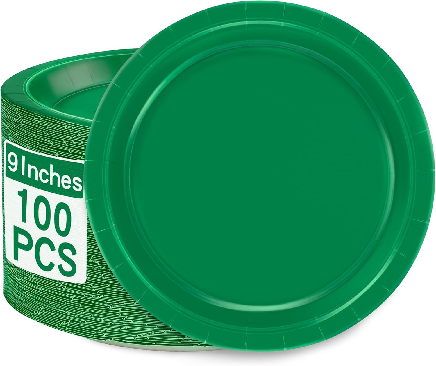 QZYL 100 Piece Green Paper Plates - 9" Heavy Duty Round Party Dinner Plates for Daily Use, Birthdays, Picnics & Camping