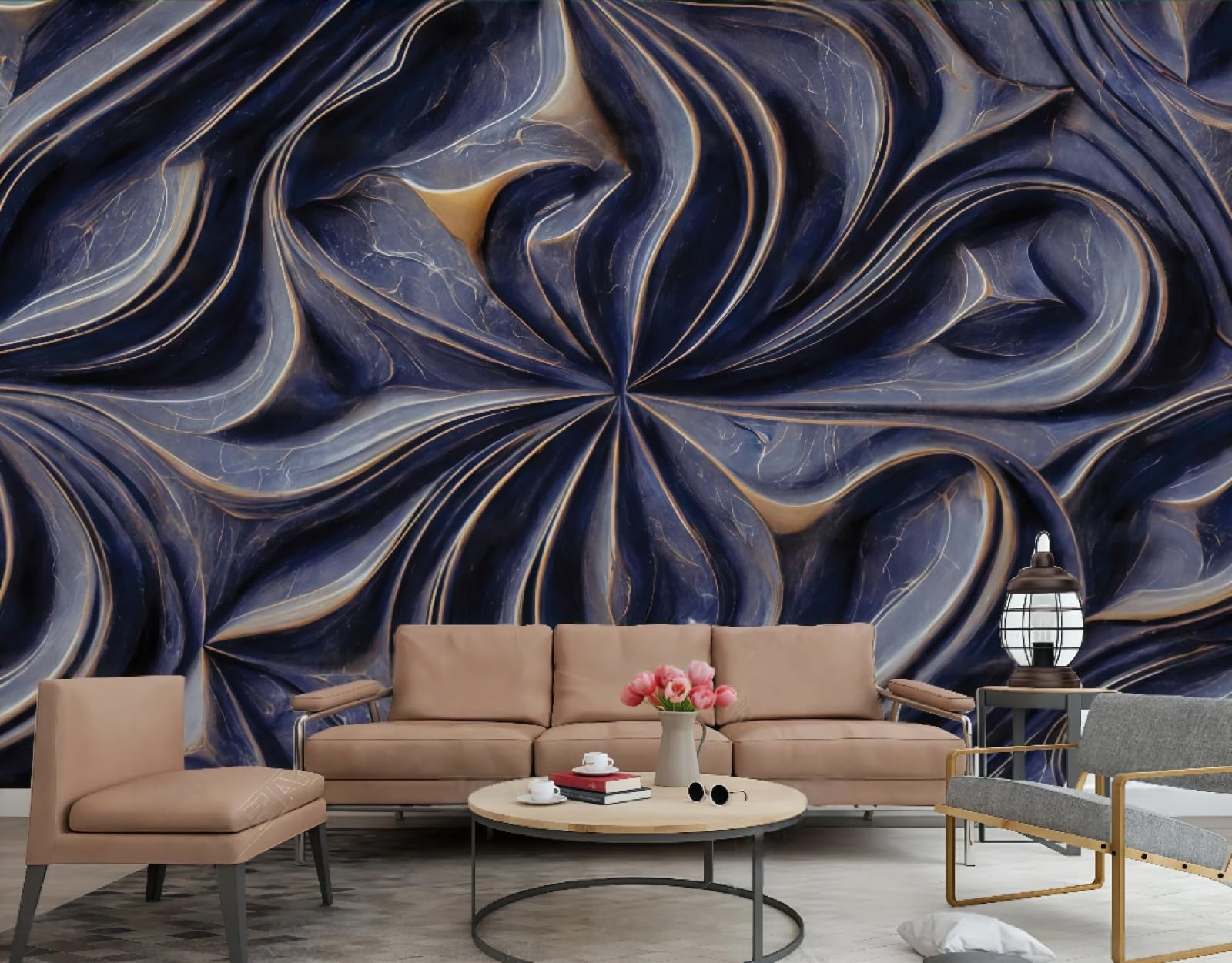 Tapeta trójwymiarowa abstrakcyjna rzeźba w skale relief ciemny wzór fioletowy marmurowy wzór TV sofa tło tapeta ścienna salon restauracja kawiarnia mural, 3D, 350 x 245 cm