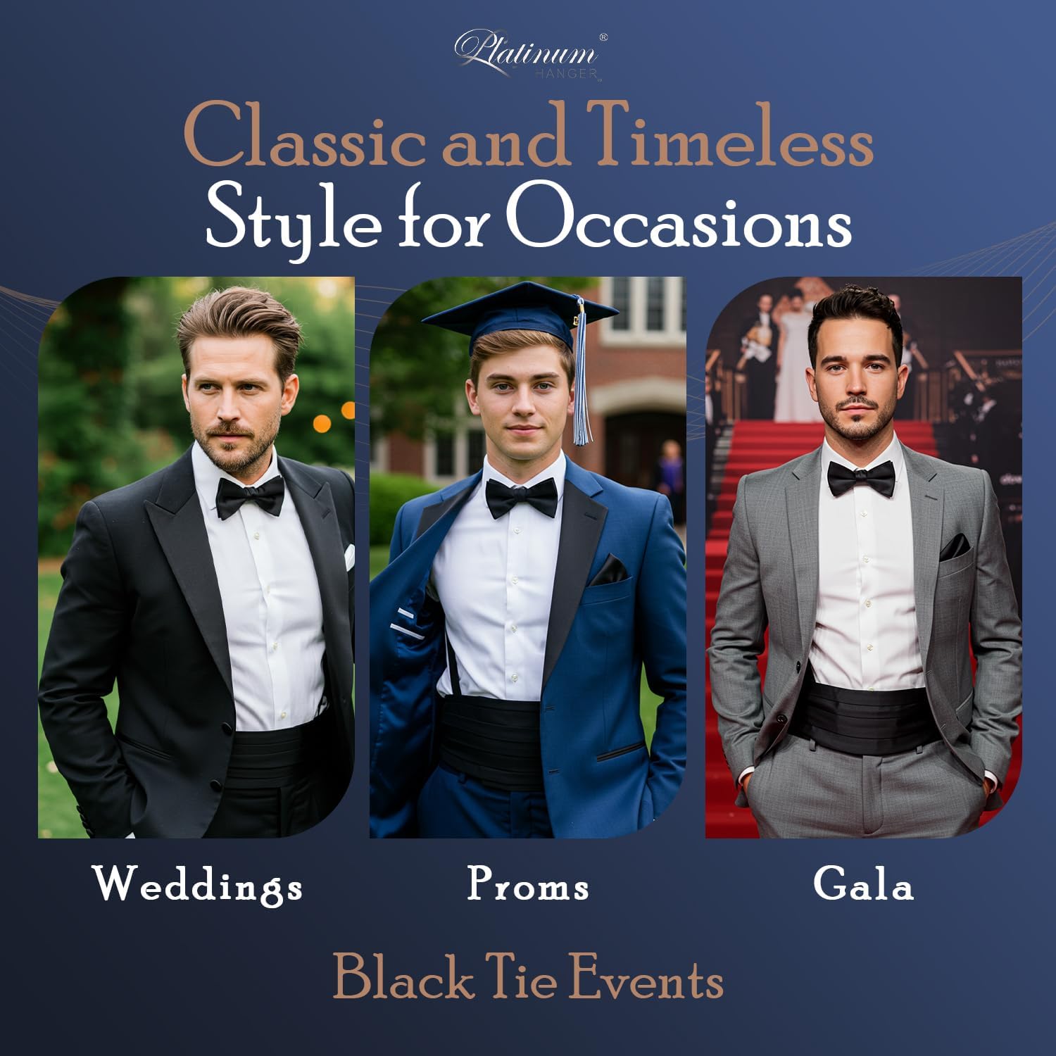Mens Satin Cummerbund Bowtie Hanky set, 4 Pleat, Large Variety of Solid Colors Available