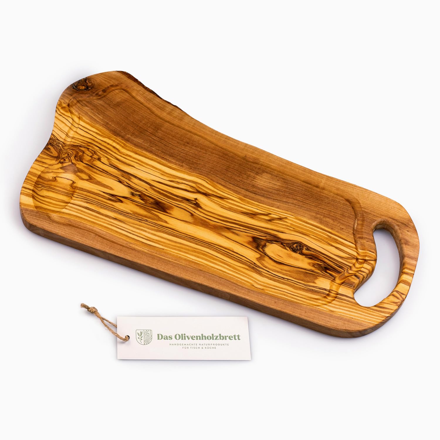 Madera de Olivo la Tabla de Cortar, Bandeja Con Asa Y Raspador, Forma Natural - 45cm