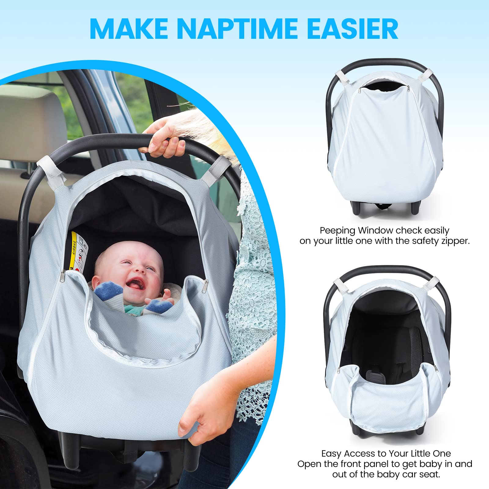 Orzbow Universal Sonnenschutz für Babyschale,Sonnensegel für Babyschalen mit UV Schutz 50+,Ansichtsfenster,Einfacher Zugang und passend für Maxi-Cosi, Cybex, Joie uvm. (Hellgrau) Baby