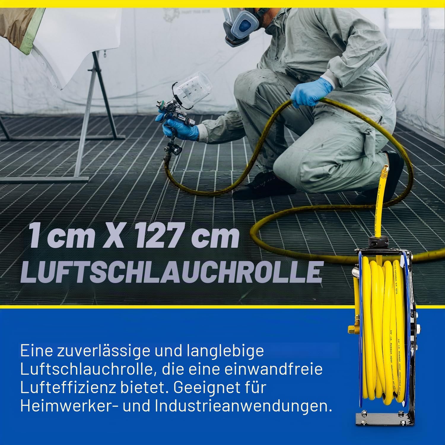 Goodyear Schlauchtrommel Stahl Einziehbare Air Compressor Schlauchaufroller mit 9,5mm × 15m schlauchaufroller automatik Luftschlauchtrommel