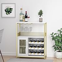 Vista 4 de Amyove Armario para bar de vinos con estante desmontable para vinos, armario de bar con soporte para vidrio, aparador pequeño y gabinete de buffet