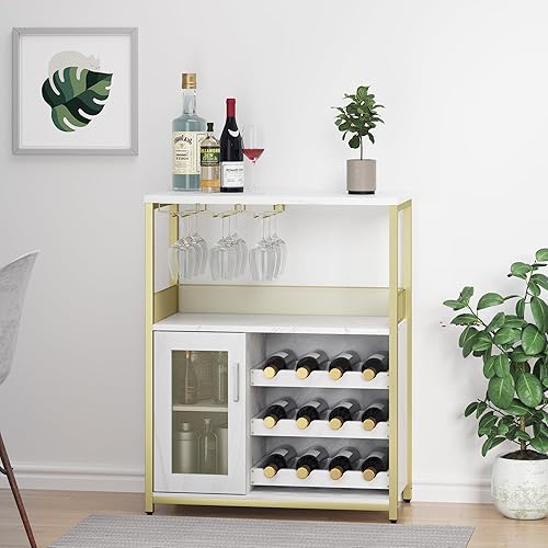 Miniatura 4 de Amyove Armario para bar de vinos con estante desmontable para vinos, armario de bar con soporte para vidrio, aparador pequeño y gabinete de buffet