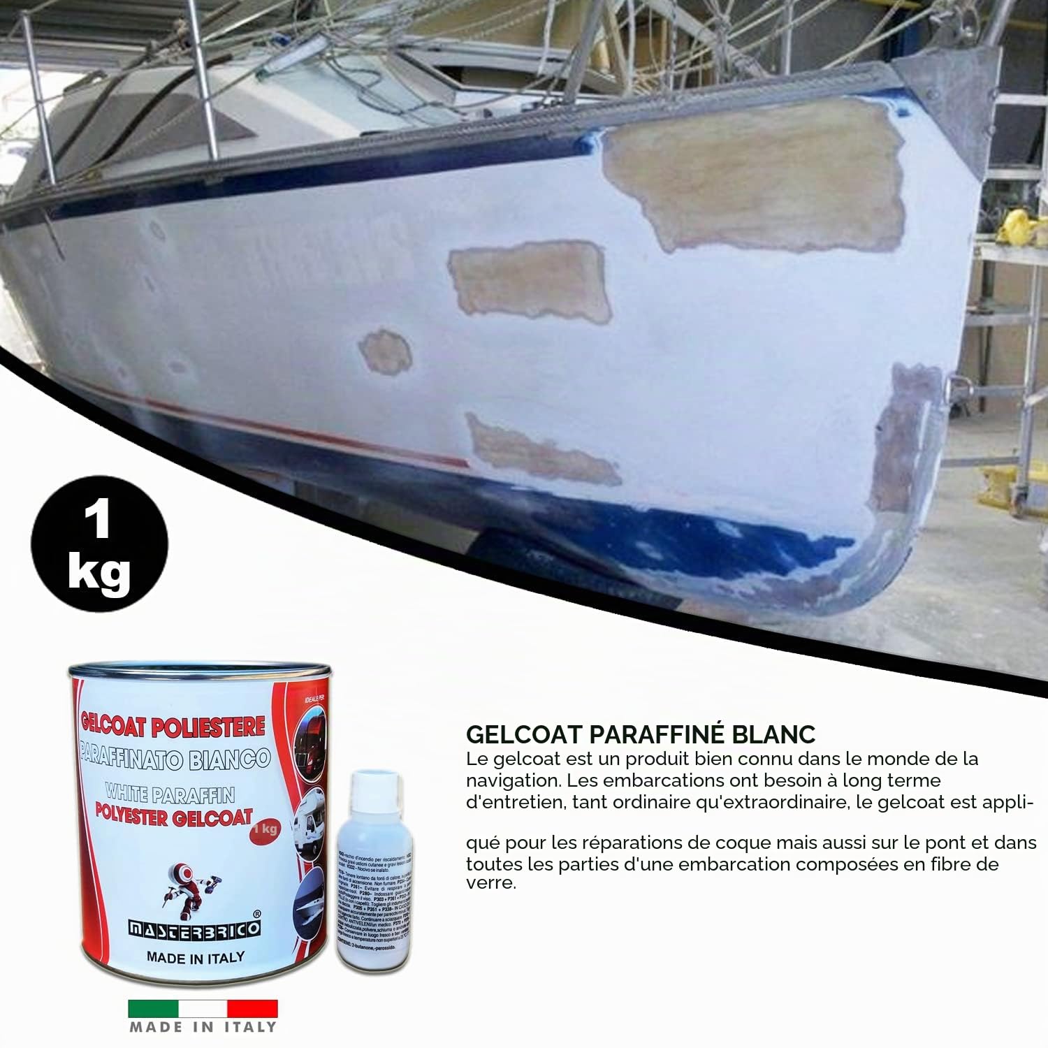 Gelcoat de paraffine blanche pour bateaux en fibre de verre moules camping-car nautique kg 1 avec catalyseur et notice en français