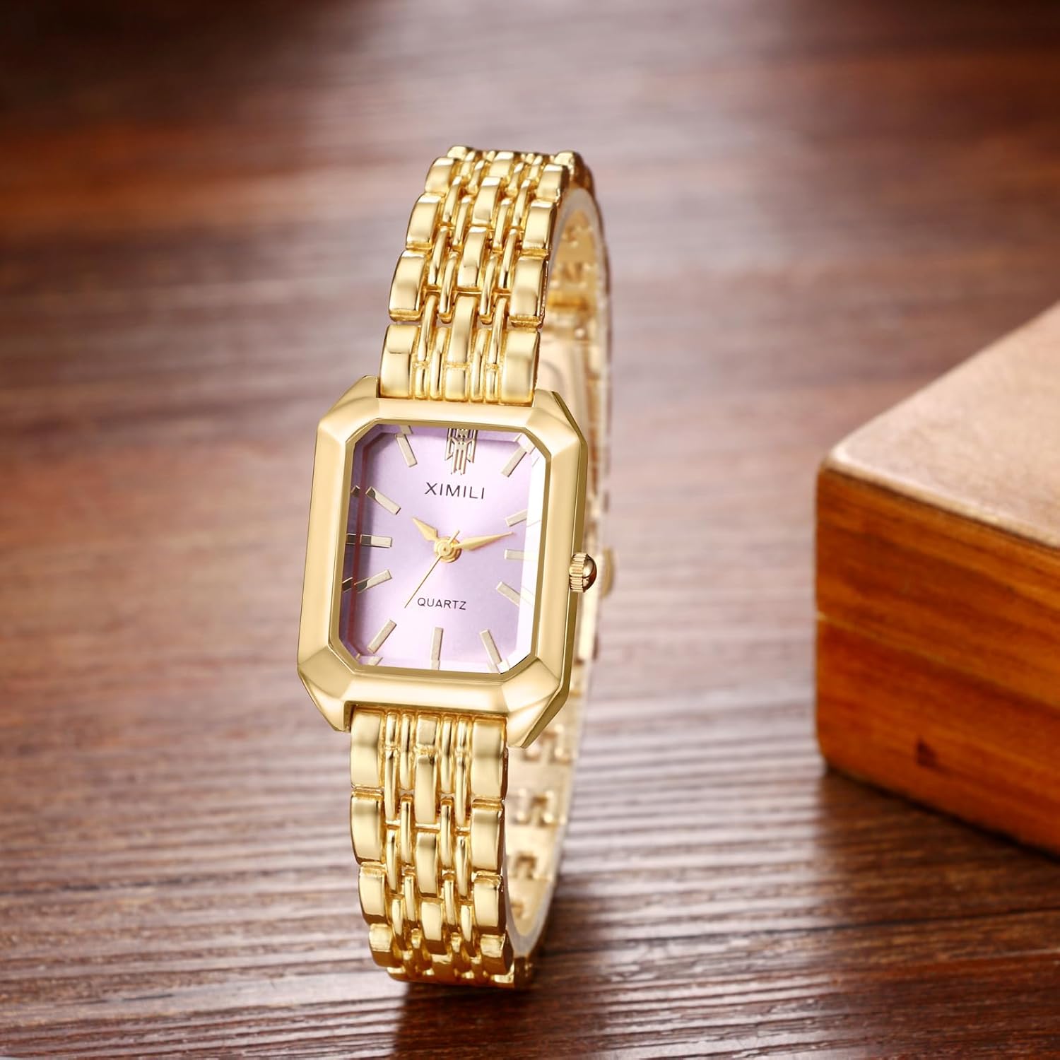 Avaner Women's Gold Square Watches: Stainless Steel Strap Analog Quartz Elegant Ladies Bracelet Wrist Watch - Image 2