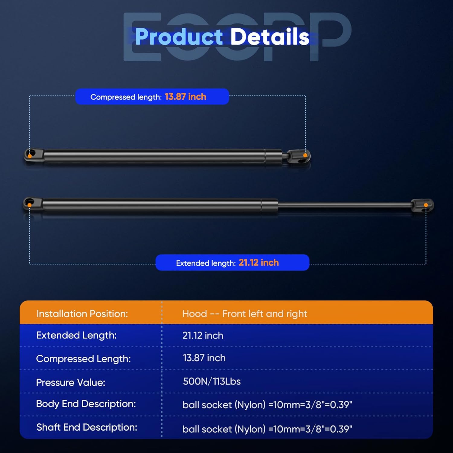 ECCPP Lift Support Hood Replacement Struts Gas Springs Fit for Chevrolet Impala 2006-2013,for Chevrolet Impala Limited 2014-2016,for Chevrolet Monte Carlo 2006-2007 Set of 2