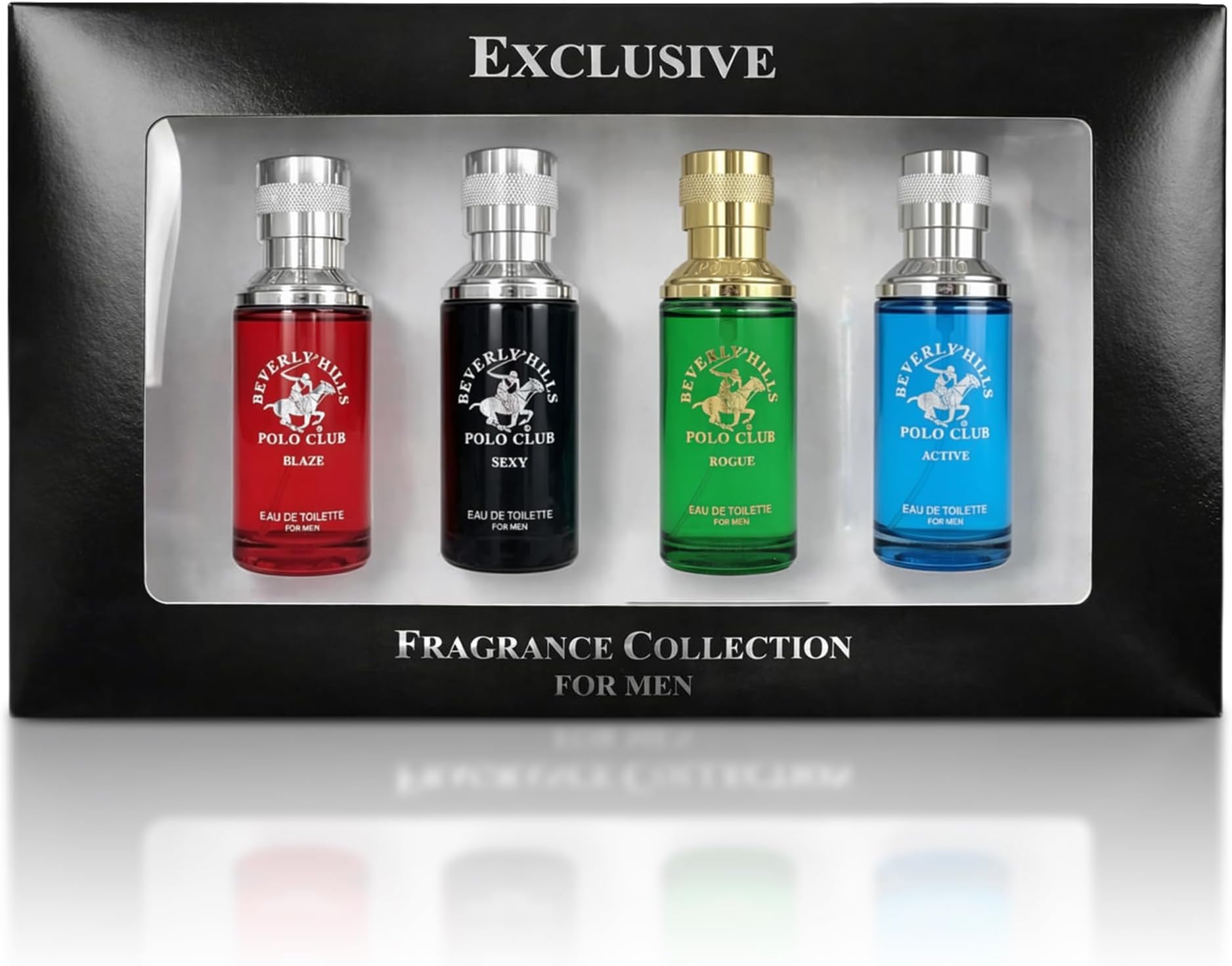 Men's Fragrance Collection - 4 Premium Eau de Toilette Colognes (1oz Each) - Diverse, Long-Lasting Scents: Blaze, Sexy, Rogue, Active - Ideal Gift Set for Him