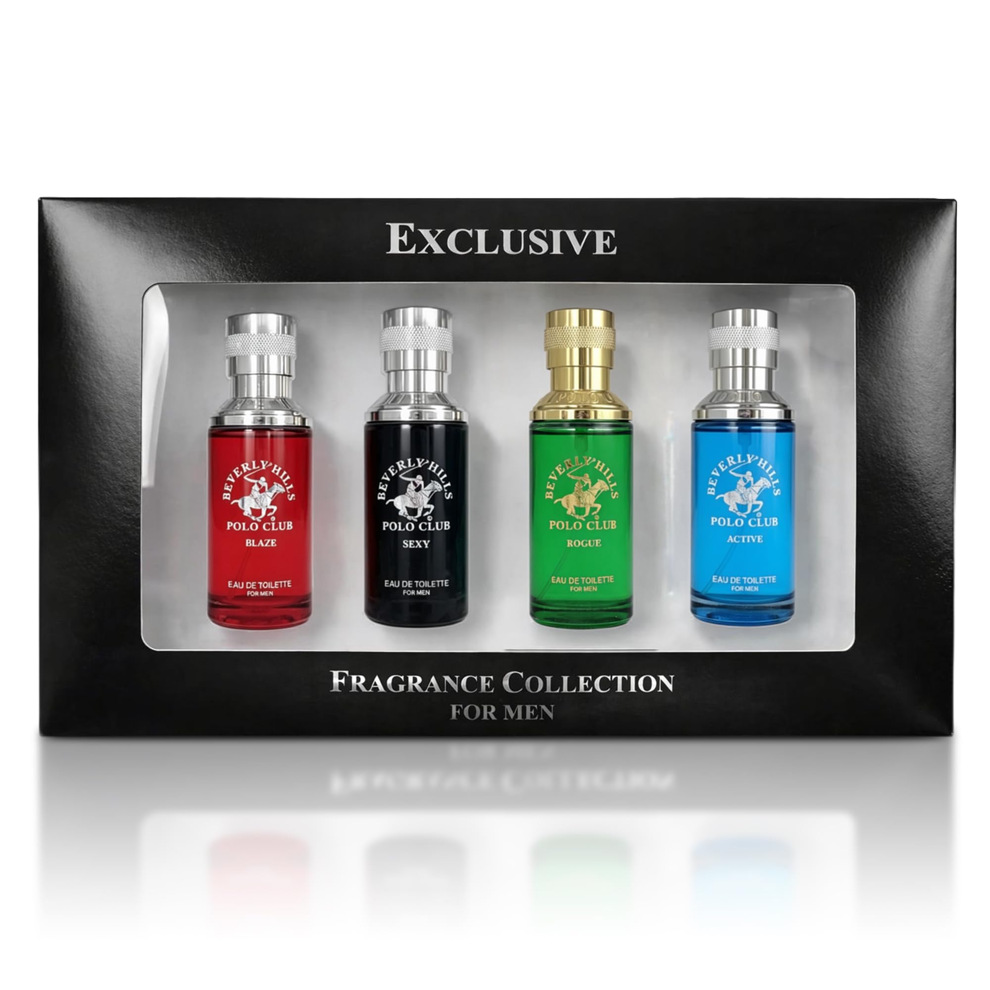 Men's Fragrance Collection - 4 Premium Eau de Toilette Colognes (1oz Each) - Diverse, Long-Lasting Scents: Blaze, Sexy, Rogue, Active - Ideal Gift Set for Him