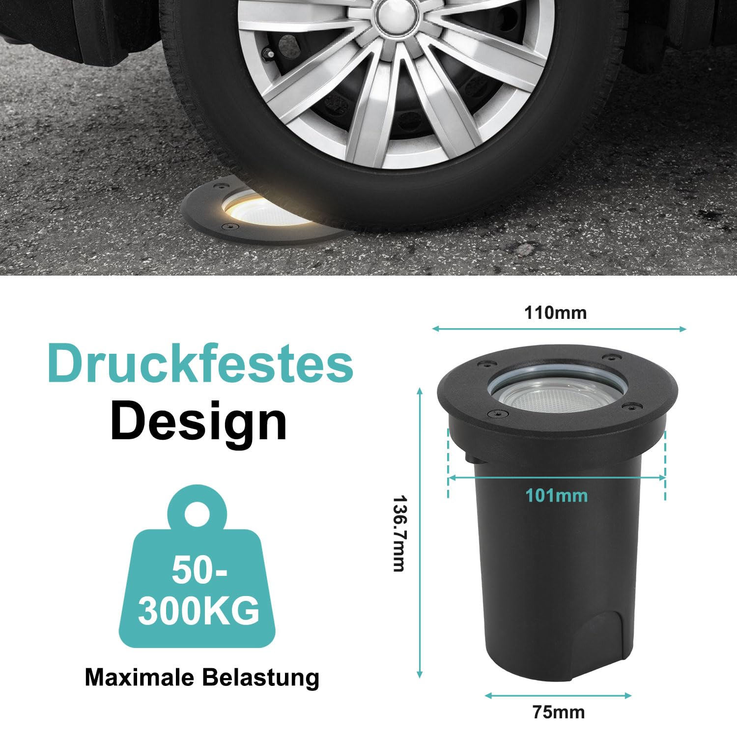 Herrselsam Bodeneinbauleuchte für GU10, 8er set Bodeneinbaustrahler Aussen Led Runde, IP67-Wasserdicht Bodenstrahler, Drehbarer Bodenleuchten mit Lichtquelle, Neutralweiß 4000K (Schwarz)