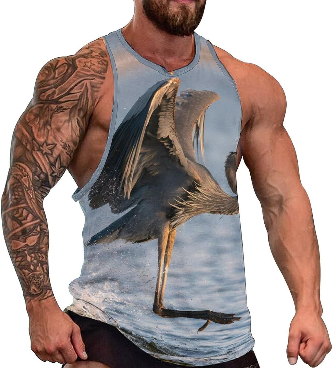 Heron Catching Fish Mens Breathable Printed Tank Top 5XL