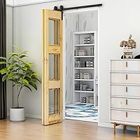 Vista 8 de TSMST Kit de riel de puerta corrediza de granero de doble pliegue de 8 pies/96 pulgadas para 4 puertas, kit de herrajes para puerta de granero