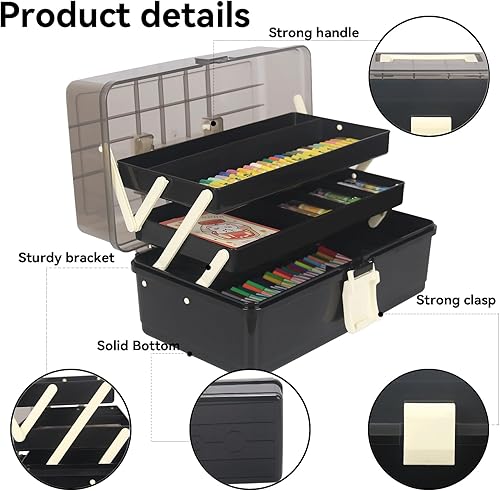 Miniatura 23 de WEWLINE Caja de almacenamiento de plástico de 3 capas para manualidades domésticas, organizador con asa, contenedor de almacenamiento portátil
