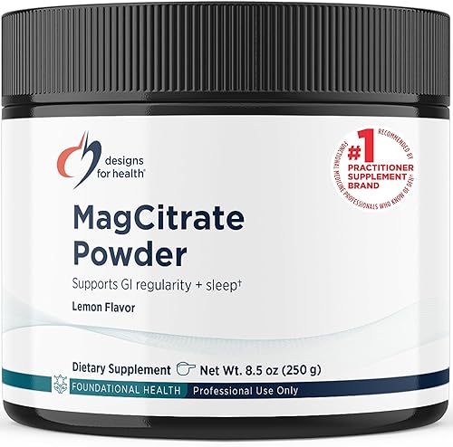 Designs for Health MagCitrate Powder - 300 mg de citrato de magnesio en polvo para apoyar la calma + regularidad - Sin OMG, sin gluten, deliciosa