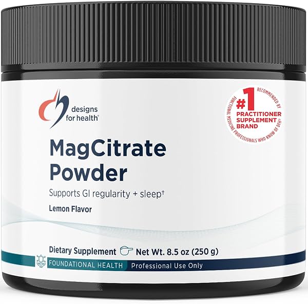 Designs for Health MagCitrate en Polvo - 300mg Citrato de Magnesio para Apoyar la Calma, Estreñimiento Ocasional y Regularidad - Mezcla Sin GMO, Sin Gluten, Sabor Limón (60 Porciones/240g)