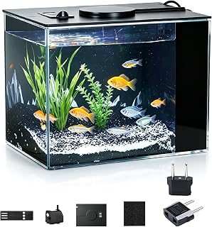 4.6L Kleines Aquarium, Mini Betta Aquarium Komplettes Set mit LED Beleuchtung und Filtersystem, Klein Schreibtisch-Aquarien aus Acryl, Leise Pumpe, für kleine Fische Garnelen Pflanzen